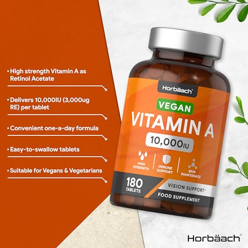 Vitamin A Tablets 10000iu | 180 Count | High Strength Vitamin A as Retinol Acetate HorbäachBuy Supplements Australia