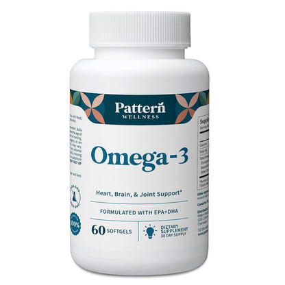 Pattern Wellness Omega 3 Softgels - Pure Fish Oil Formula - Helps Maintain Brain, Heart & Joint Health - 3rd Party Lab Tested - Non-GMO, Dairy-Free, Gluten-Free - 60 Softgels Pattern WellnessBuy Supplements Australia