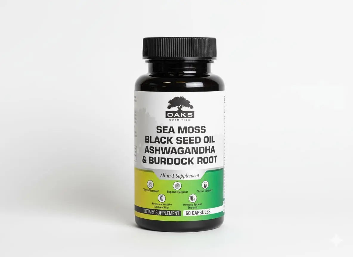 Oaks Nutrition Premium 15-in-1 Sea Moss Multivitamin with Black Seed Oil, Ashwagandha, Turmeric, Bladderwrack, Burdock, Elderberry Oaks NutritionBuy Supplements Australia