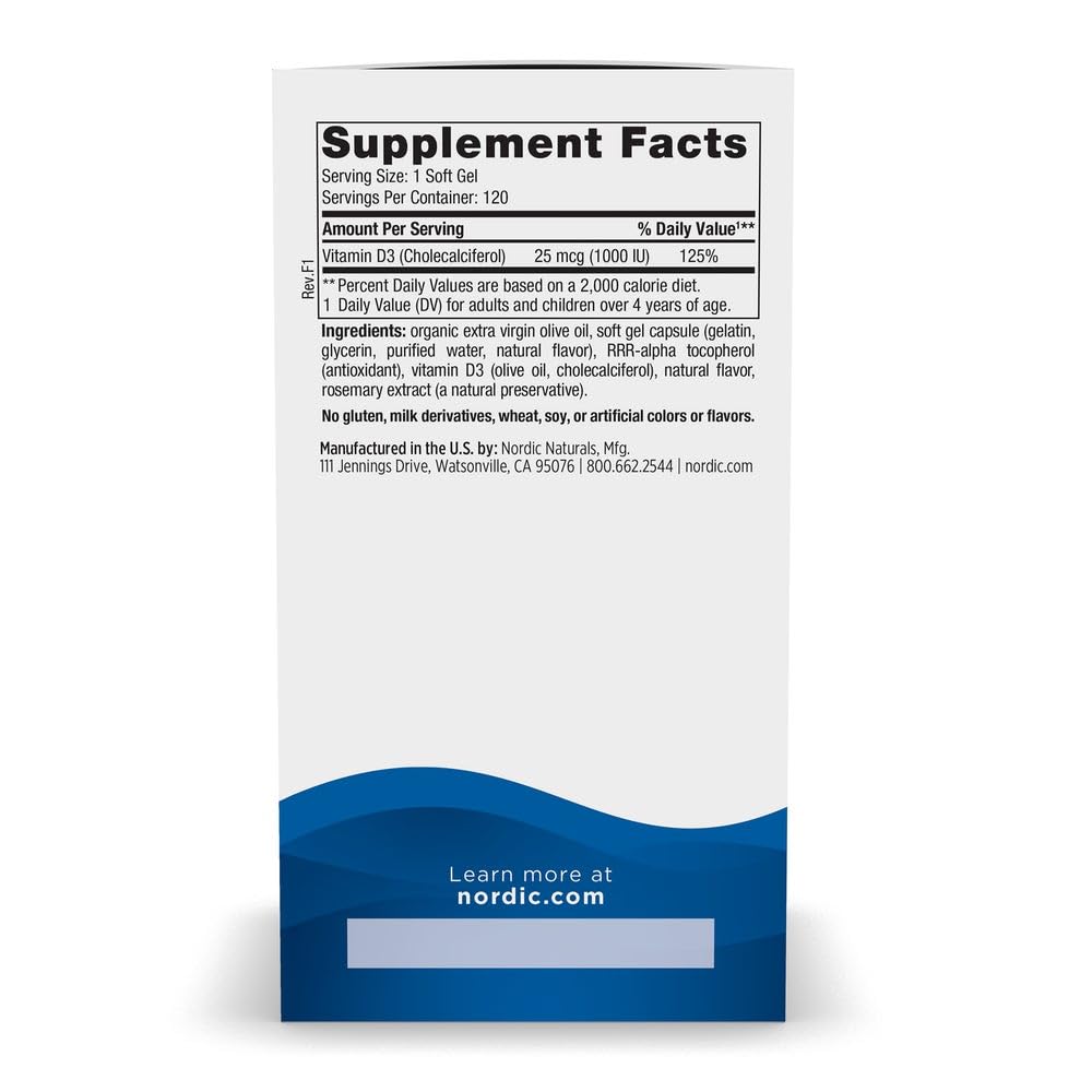 Nordic Naturals Vitamin D3 1000, Orange - 120 Mini Soft Gels - 1000 IU Vitamin D3 - Supports Healthy Bones, Mood & Immune System Function - Non-GMO - 120 Servings Nordic NaturalsBuy Supplements Australia