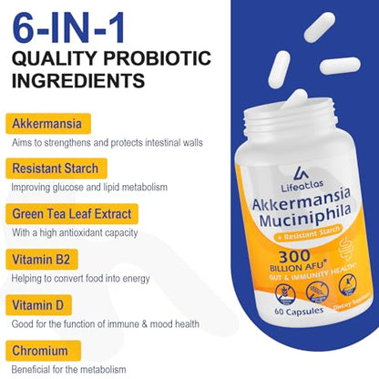 300 Billion AFU Akkermansia Muciniphila - Live Akkermansia Probiotics for Women & Men LifeatlasBuy Supplements Australia