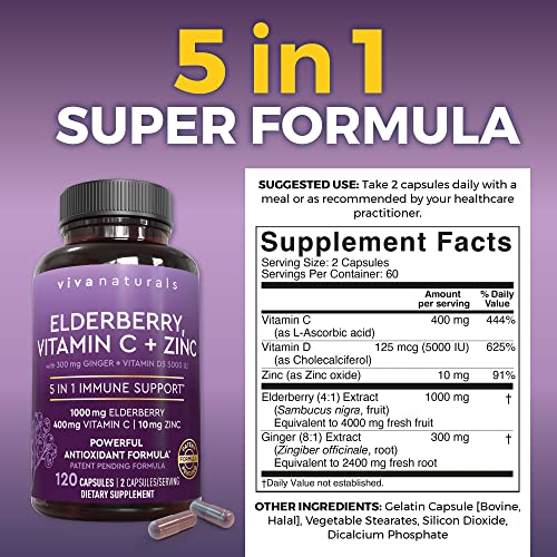 Viva Naturals Sambucus Elderberry with Vitamin C and Zinc for Adults - 5 in 1 Sambucus Viva NaturalsBuy Supplements Australia