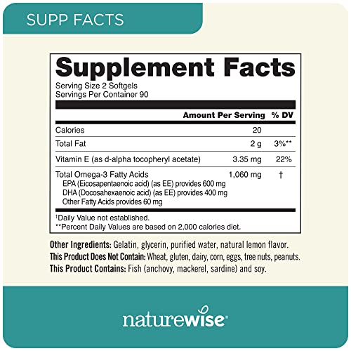 NatureWise High-Potency 1000mg Omega 3 with 600mg EPA, 400mg DHA, & Vitamin E NatureWiseBuy Supplements Australia