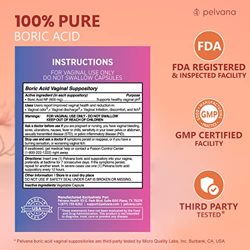 Pelvana Boric Acid Suppositories 30 + 30 Applicators + 100 pH Test Strips = 160 Piece PelvanaBuy Supplements Australia