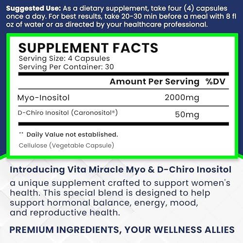 Inositol Supplement Myo-Inositol & D-Chiro Inositol 120 Capsules 2000mg 40:1 Ratio High Vita MiracleBuy Supplements Australia