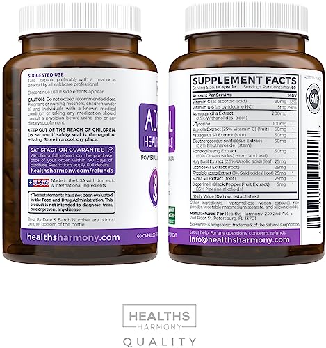 Adrenal Support & Cortisol Manager (Non-GMO) Powerful Adrenal Health with L-Tyrosine Healths HarmonyBuy Supplements Australia