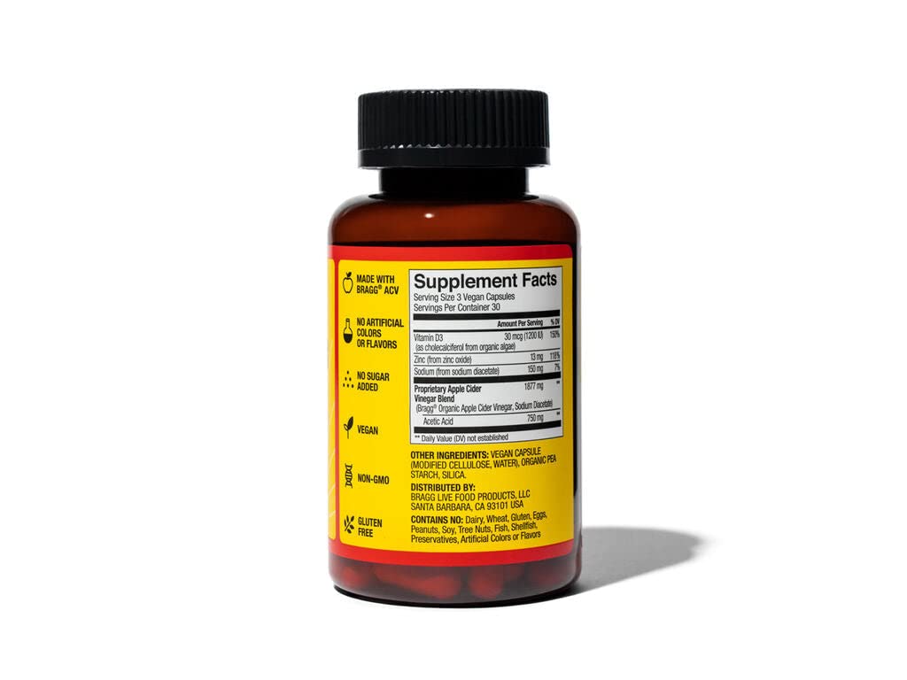 Bragg Apple Cider Vinegar Capsules - Vitamin D3 & Zinc - 750mg of Acetic Acid – Immune BraggBuy Supplements Australia