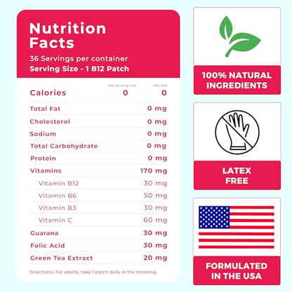 B12 Patches (Pack of 36) - 100% Natural Vitamin Patches for Women, Energy, Focus & Body Spirit PatchesBuy Supplements Australia