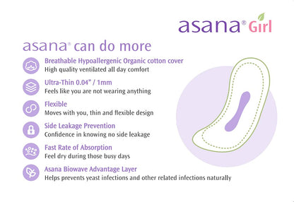 Asana Panty Liners for Girls, Organic Cotton Cover – Controls Odor Naturally, Pads Without Wings AsanaBuy Supplements Australia