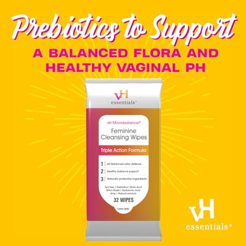 vH essentials Feminine Cleansing Wipes - pH Balanced, Prebiotics, Tea Tree & Aloe, Soothing Witch Hazel vH essentialsBuy Supplements Australia