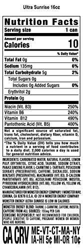 Monster Energy Ultra Sunrise, Sugar Free Energy Drink, 16 Fl Oz (Pack of 15) Monster EnergyBuy Supplements Australia