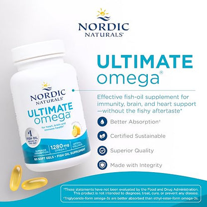 Nordic Naturals Ultimate Omega, Lemon Flavor - 60 Soft Gels - 1280 mg Omega-3 Nordic NaturalsBuy Supplements Australia