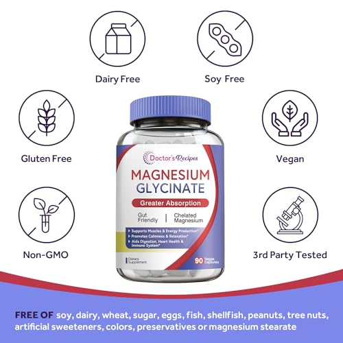 Doctor's Recipes Magnesium Glycinate for Men & Women, 100mg Elemental Mag, 90 Caps Doctor's RecipesBuy Supplements Australia