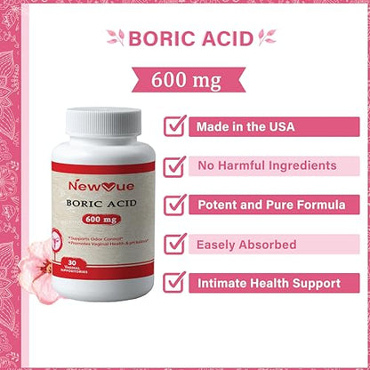 NewVue Boric Acid Vaginal Suppositories - 100% Pure Made in USA - Intimate Health Support (30 Count) NewVueBuy Supplements Australia