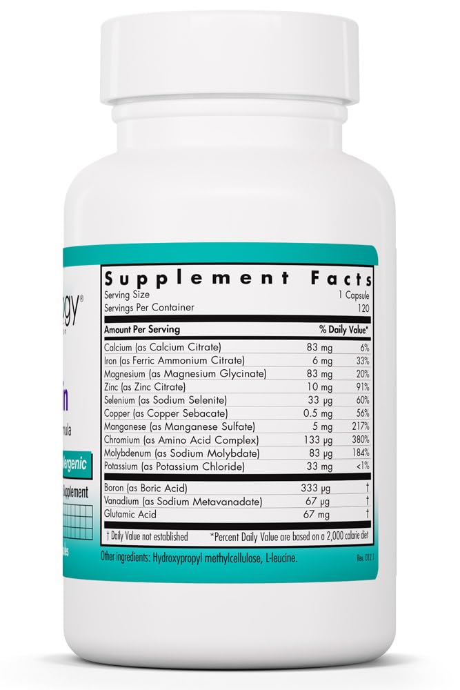 NutriCology MultiMin - Essential Mineral Blend with Macro Trace & Ultra Trace Minerals - Supports Mineral Balance Absorption & Cellular Function - 120 Servings - 120 Vegetarian Capsules Allergy Research GroupBuy Supplements Australia