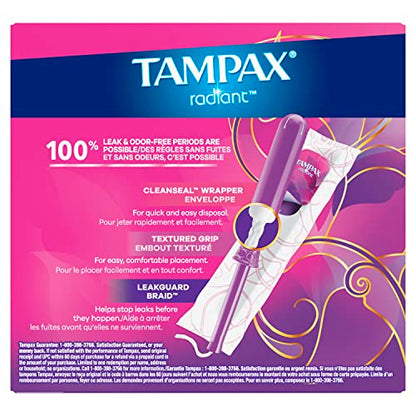 Tampax Radiant Tampons, Super Absorbency, With Leakguard Braid, Unscented, 28 Count TampaxBuy Supplements Australia