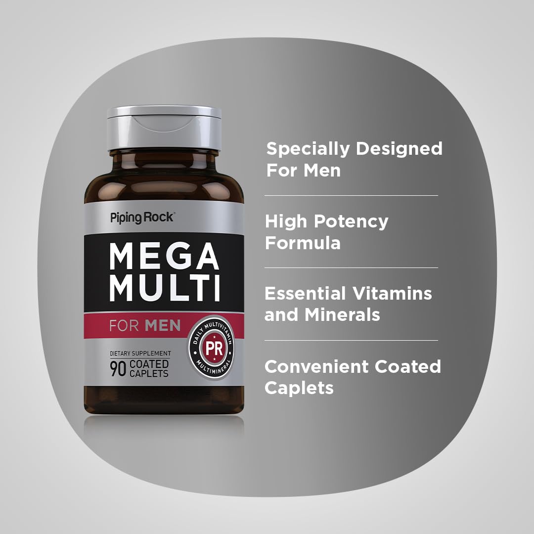 Piping Rock Men's Multivitamin | 90 Caplets | Mega Vitamin and Mineral Complex | Daily Support Supplement | with Vitamin C, D, Magnesium, Zinc | Non-GMO, Gluten Free Piping RockBuy Supplements Australia