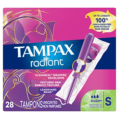 Tampax Radiant Tampons, Super Absorbency, With Leakguard Braid, Unscented, 28 Count TampaxBuy Supplements Australia