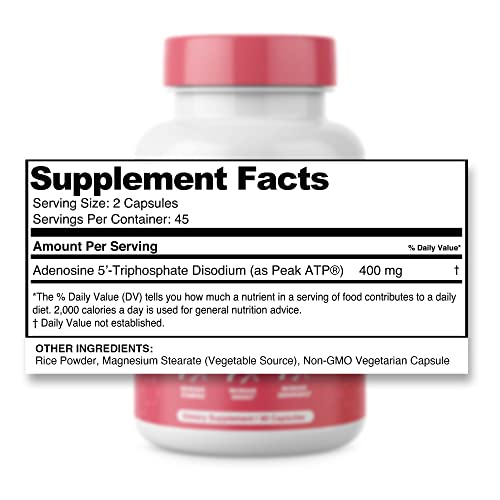 Pure ATP Capsules, Adenosine Triphosphate - Increase Energy, Endurance, Strength, Recovery & Muscle Pump, Faster Than Creatine HMB & Nitric Oxide, Natural Pre Workout Supplement - 90 Count