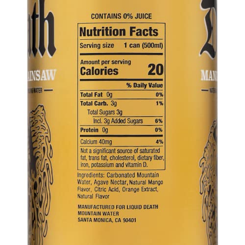 Liquid Death Flavored Sparkling Water with Agave, Mango Chainsaw, 16.9 oz Tallboys Liquid DeathBuy Supplements Australia