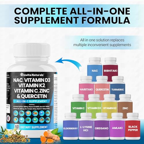 NAC Supplement N-Acetyl Cysteine 1000mg Vitamin C Vitamin D3 K2, Zinc, Turmeric Curcumin Winvita NaturalsBuy Supplements Australia