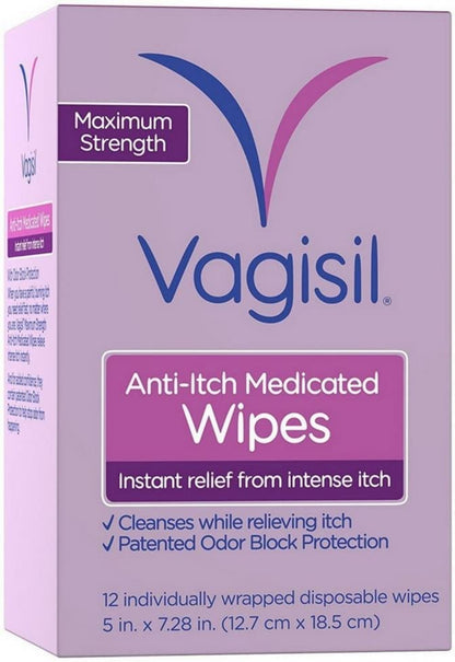 Vagisil Anti-Itch Medicated Wipes, Maximum Strength 12 ea (Pack of 9) VagisilBuy Supplements Australia