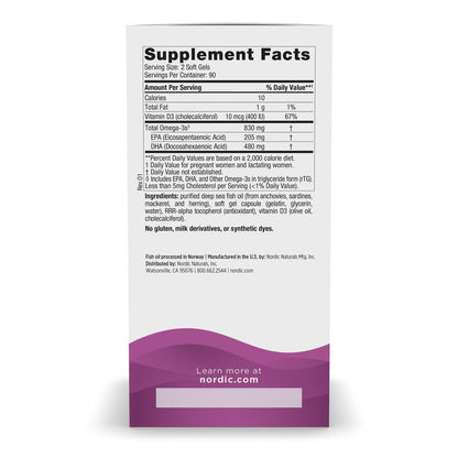 Nordic Naturals Prenatal DHA, Unflavored - 180 Soft Gels - 830 mg Omega-3 + 400 IU Vitamin D3 - Supports Brain Development in Babies During