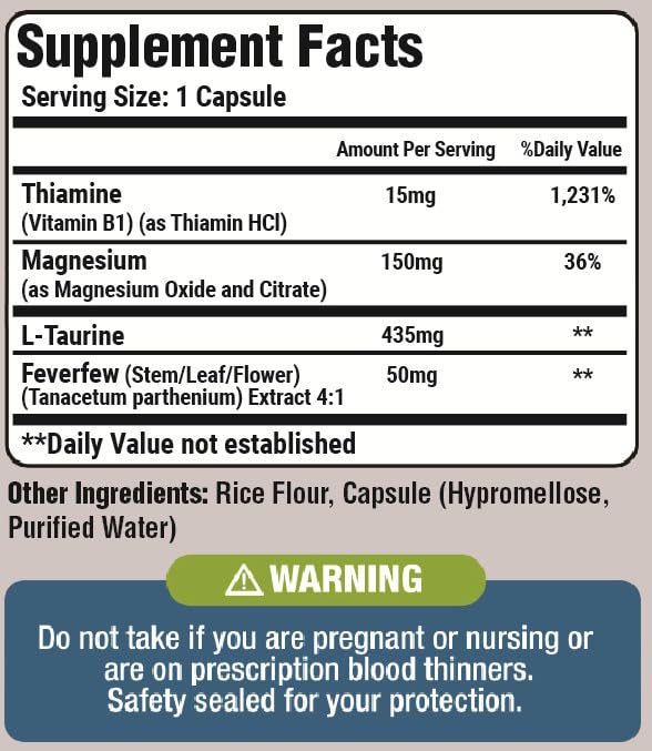 Basic Vigor Migrastil Migraine Support Capsules. Feverfew, Magnesium, Taurine & Vitamin B1 for Migraines Natural Supplement. Made in The USA. Vegan and Gluten Free. Basic VigorBuy Supplements Australia