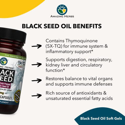 Amazing Herbs Premium Black Seed Oil Capsules - Cold Pressed Nigella Sativa Aids Amazing HerbsBuy Supplements Australia