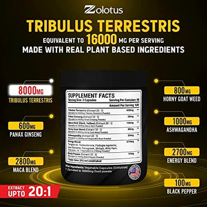13in1 Tribulus Terrestris Capsules - 16000mg Per Serving with Maca, Horny Goat Weed ZolotusBuy Supplements Australia