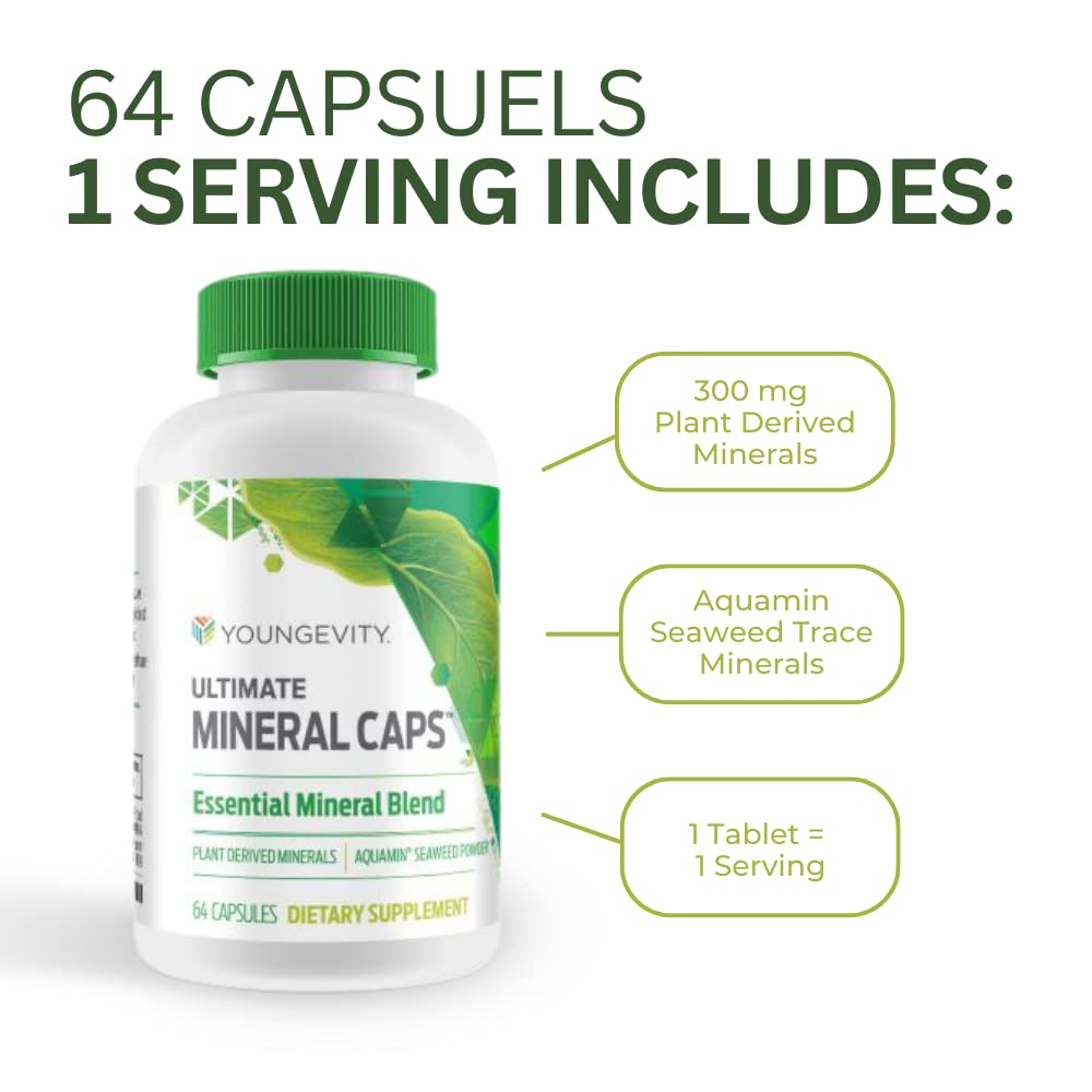 Youngevity Ultimate Mineral Caps™ - 70+ Essential Full Spectrum Trace Minerals - Nutrient-Dense, Derived from Humic & Aquamin Seaweed (64 Capsule) YoungevityBuy Supplements Australia