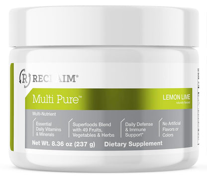 Reclaim Multi Pure Lemon Lime, Immune Support, Vitamin C, Vitamin B Complex, Probiotic, Superfood Powder, Calcium, Magnesium Oxide, (30 Servings) (Lemon Lime) Complete NutritionBuy Supplements Australia
