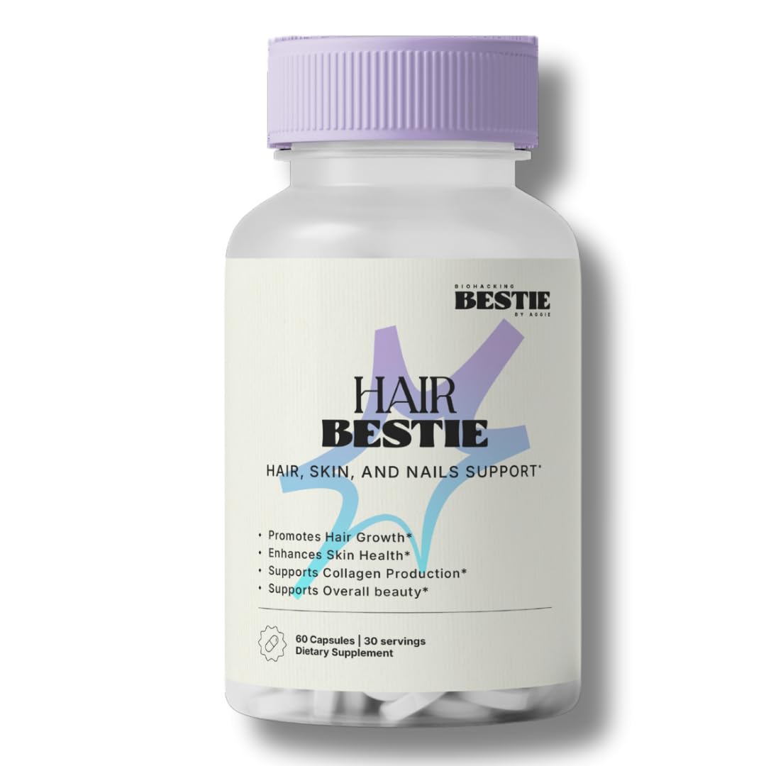 Biohacking Bestie Hair Bestie for Women & Men - Hair Growth Supplement with Biotin, Collagen, Vitamin B5, & Keratin, Support for Skin Health & Nails - 60 Capsules Biohacking BestieBuy Supplements Australia