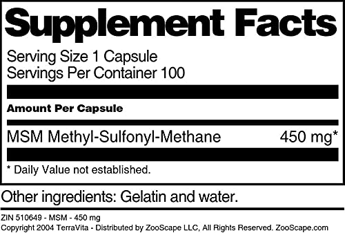 MSM - 450 mg (100 Capsules, ZIN: 510649) - 3 Pack TerravitaBuy Supplements Australia