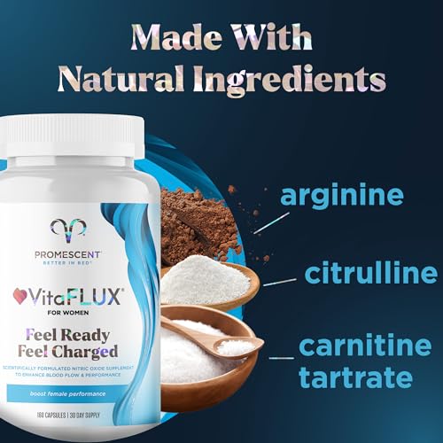 Promescent VitaFLUX Women's Nitric Oxide Booster Supplement, Boost Energy & Performance - Therapeutic Dose of Essential Amino Acids L Arginine, L Citrulline, L Carnitine, Zinc (180 Capsules)