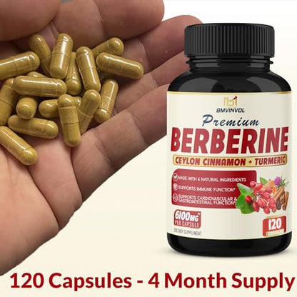 BMVINVOL Premium Berberine HCl 6-in1 Equivalent 6100mg - 120 Capsules - Plus Ceylon BMVINVOLBuy Supplements Australia