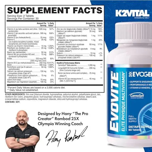 Evogen Evovite - Elite Physique Multivitamin for Women & Men | Advanced Formula for Endurance, Recovery, & Joint Health | Evogen