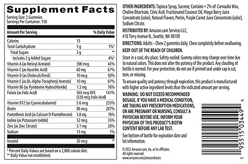 Amazon Basics Adult Multivitamin Gummies, Mixed Berry & Cherry, 150 Gummies, 75-Day Supply Amazon BasicsBuy Supplements Australia