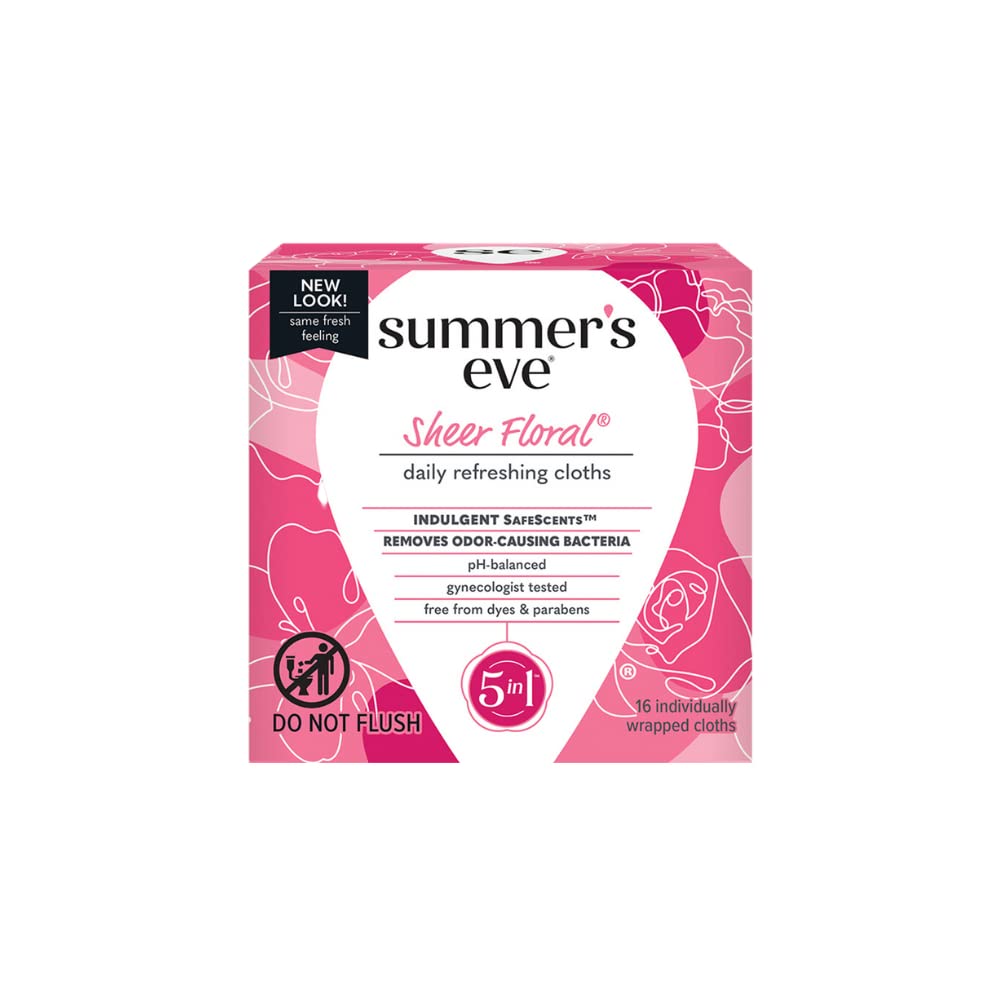 Summer's Eve Sheer Floral Daily Refreshing Feminine Wipes, Removes Odor, pH balanced, 16 count, (Pack of 8) Summer's EveBuy Supplements Australia