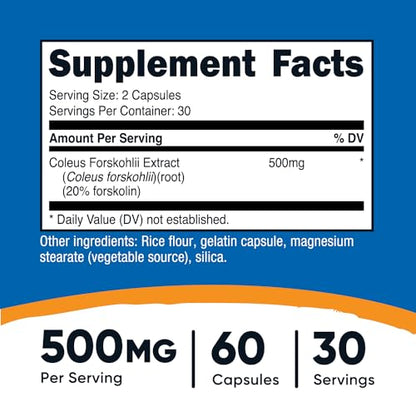 Nutricost Coleus Forskohlii 500mg, 60 Capsules - Maximum Strength Formula NutricostBuy Supplements Australia