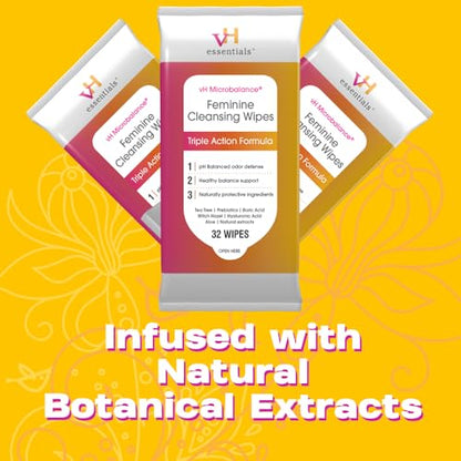 vH essentials Feminine Cleansing Wipes - pH Balanced, Prebiotics, Tea Tree & Aloe, Soothing Witch Hazel vH essentialsBuy Supplements Australia