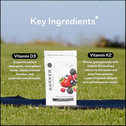 Barker Wellness D3 K2 Vitamin Gummies – Max Potency 6000IU D3 + 200mcg K2 for Strong Bones, Cardiovascular Wellness, Immune Support | Vegan, Sugar-Free, Delicious Mixed Berry | 30 Servings Barker Wellness CoBuy Supplements Australia