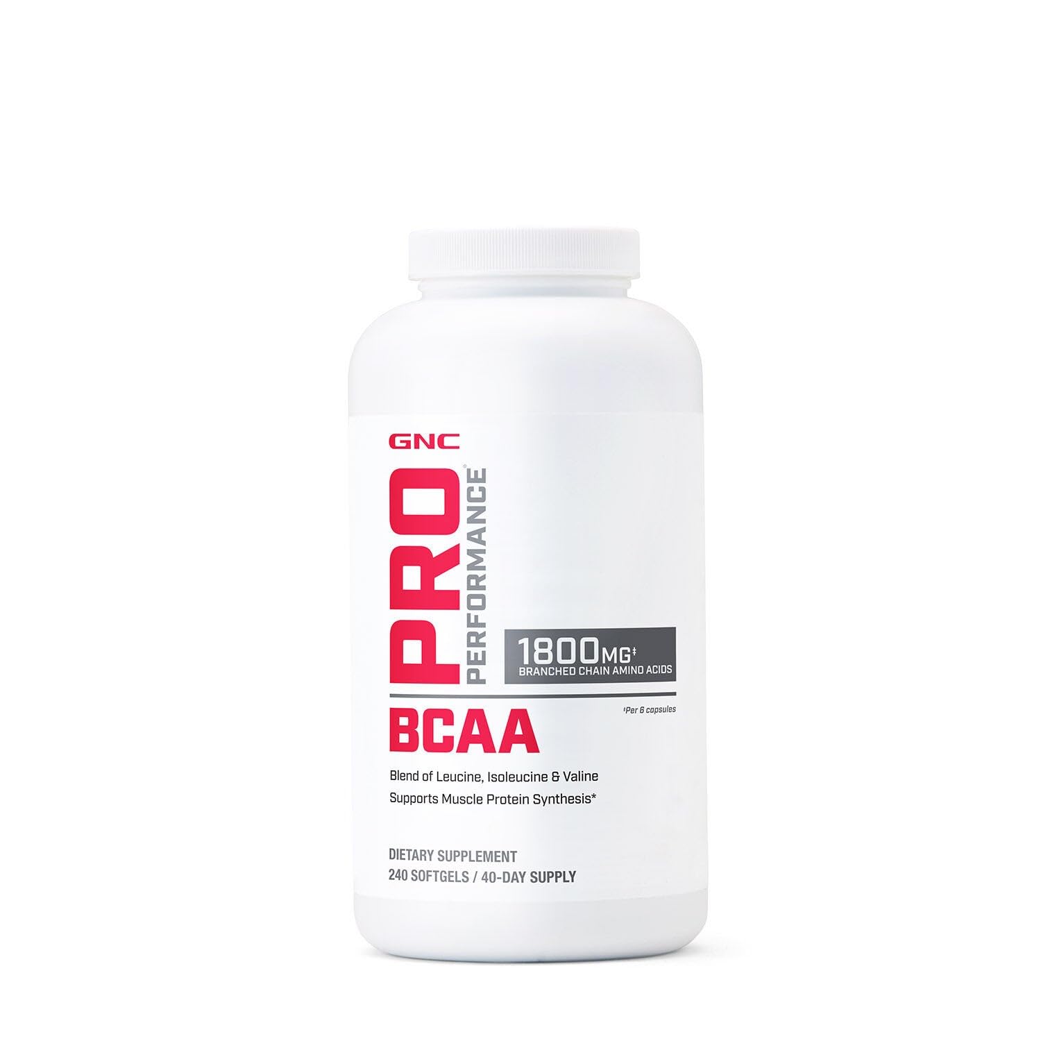 GNC Pro Performance BCAA 1.8g, 3rd Party Tested Supplement for Men & Women, Branched Chain Amino Acids, Essential Amino Acids Supports Muscle Protein Synthesis, 240 Softgels, 40 SVG GNCBuy Supplements Australia