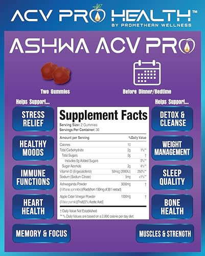 Ashwa ACV Pro Health - Sugar Free Apple Cider Vinegar Gummies, Ashwagandha Gummies Promethean WellnessBuy Supplements Australia