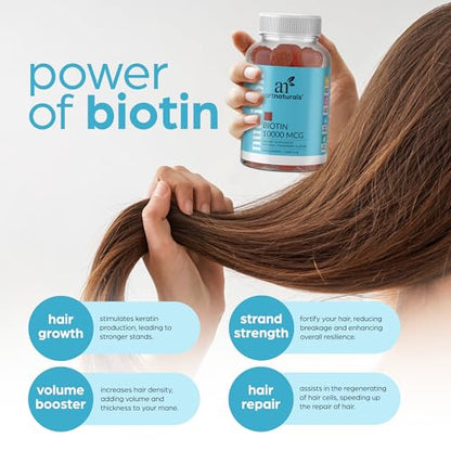 Artnaturals Biotin Gummies for Hair Growth - (100 Gummies - 10000mcg) - Natural Strawberry ArtnaturalsBuy Supplements Australia