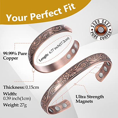 Feraco Magentic Copper Bracelet for Women,Vintage Flower Copper Cuff Bracelet FeracoBuy Supplements Australia