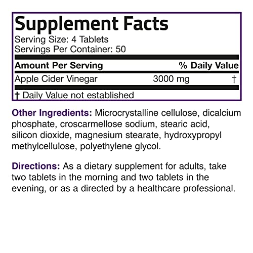 Bronson Apple Cider Vinegar 3000 MG per Serving Extra Strength - Non-GMO, 200 Vegetarian BronsonBuy Supplements Australia
