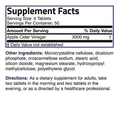 Bronson Apple Cider Vinegar 3000 MG per Serving Extra Strength - Non-GMO, 200 Vegetarian BronsonBuy Supplements Australia