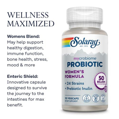 SOLARAY Mycrobiome Probiotic Women’s Formula, 24 Strains Plus Prebiotic Inulin SOLARAYBuy Supplements Australia