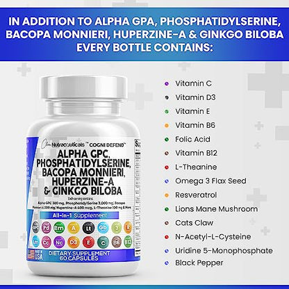 Alpha GPC Choline 300mg Phosphatidylserine 3000mg Bacopa Monnieri